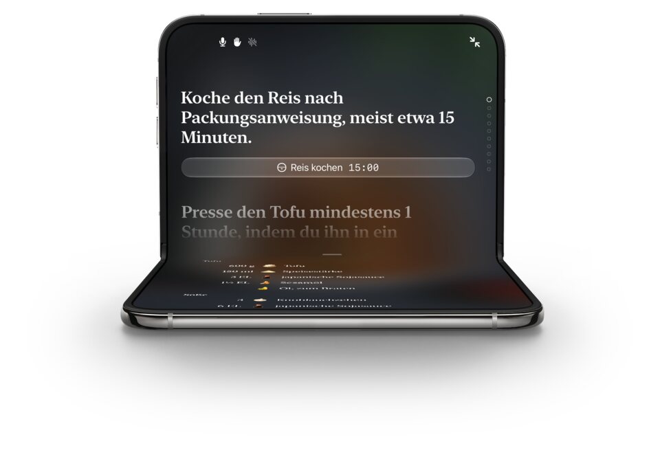 Der Kochmodus von Plantry auf einem gefalteten iPhone Duo