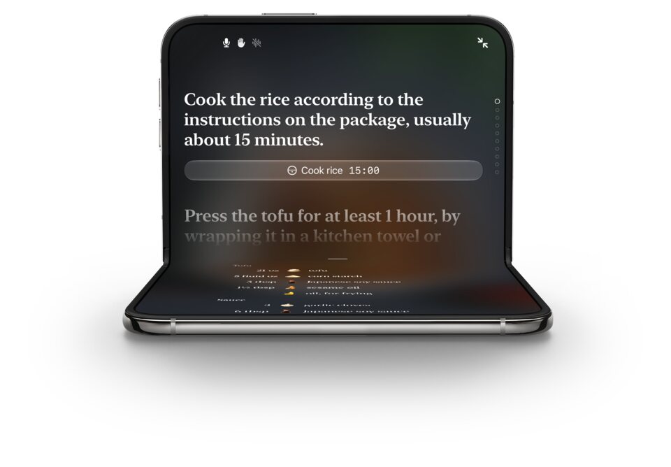 Plantry&rsquo;s cooking mode on a folded iPhone Duo
