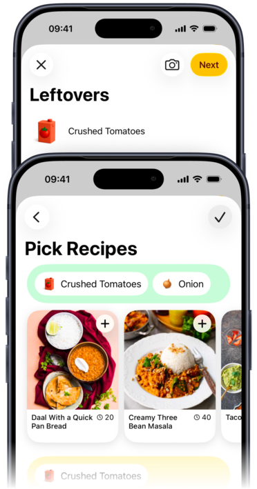 Entering leftovers in Plantry and picking recipes that use them up