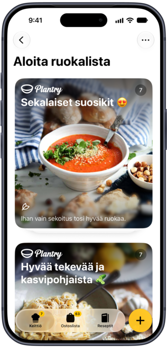 Valmiiden viikon ruokalistojen selaamista Plantryssa