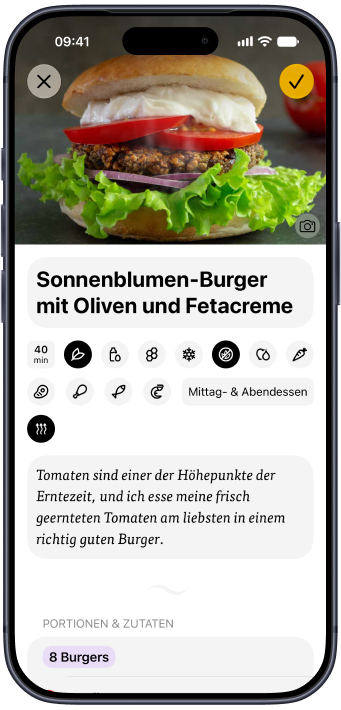 Ein Sonnenblumen-Burger-Rezept, aus dem Web in Plantry gespeichert