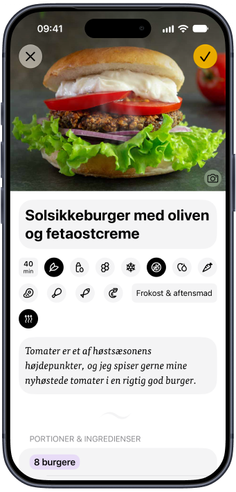 En opskrift på solsikkeburgere gemt i Plantry fra nettet
