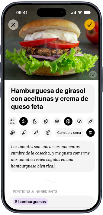 Una receta de hamburguesa de pipas de girasol guardada en Plantry desde la web