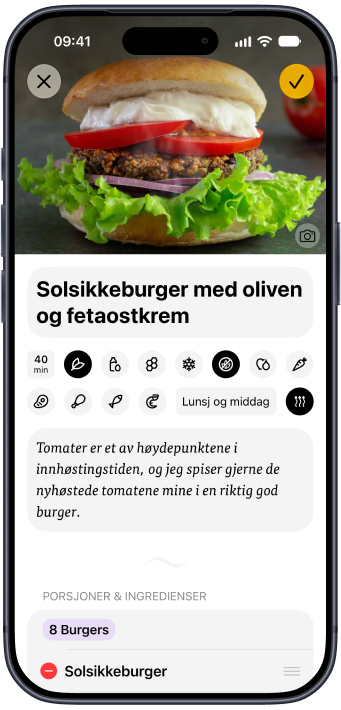 En oppskrift på solsikkeburger lagret i Plantry fra nettet