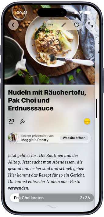 Ein pflanzliches Nudelrezept, geöffnet in Plantry