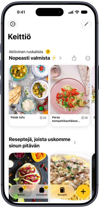Plantryn Keittiö-välilehti, jossa näkyy tämän viikon aktiivinen ruokalista