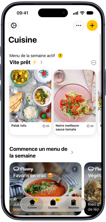 L’onglet Cuisine de Plantry, avec le menu de la semaine en cours