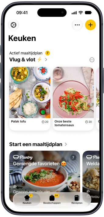 De Keuken in Plantry, met het actieve maaltijdplan van deze week
