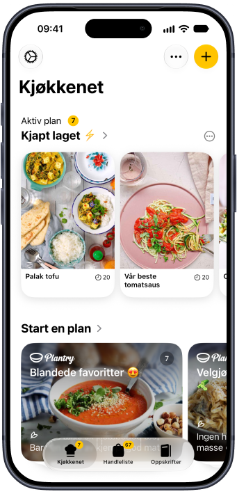 Kjøkkenet i Plantry med ukens aktive matplan