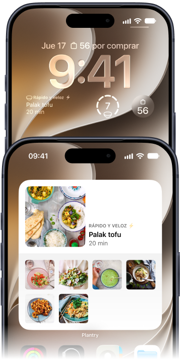 Los widgets de Plantry en la pantalla bloqueada y la pantalla de inicio del iPhone