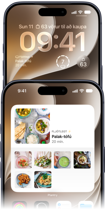Græjur Plantry á læsiskjá og heimaskjá iPhone